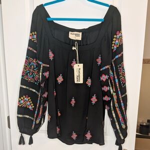 Savanna Jane Black Embroidered Women's Plus Size Top Size 2X